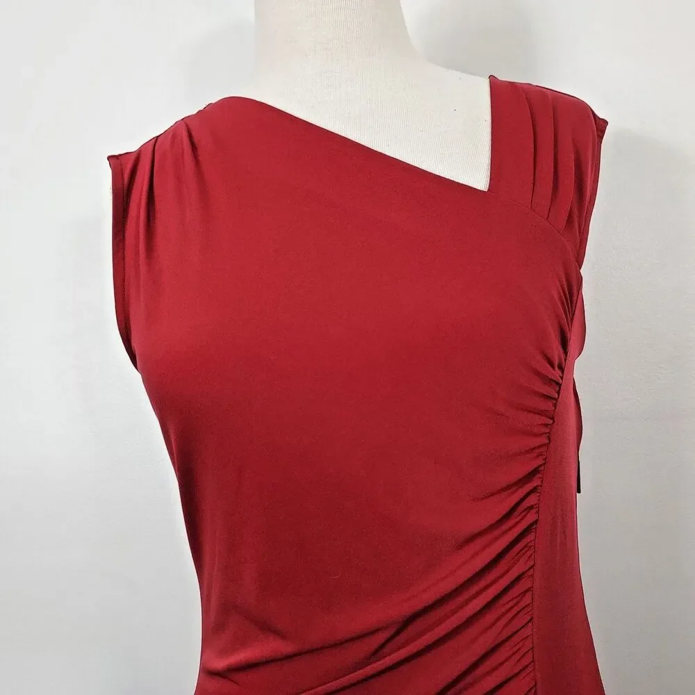 MICHAEL Michael Kors Dress Red Sleeveless Asymmetrical Ruched Womens Size 12P